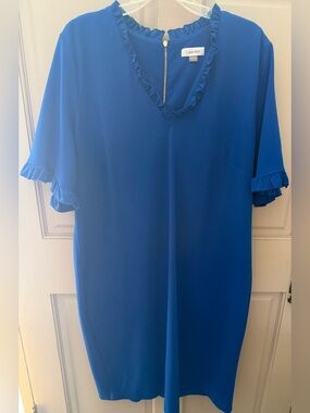 Calvin Klein Royal Blue Ruffle-Trim Shift Dress